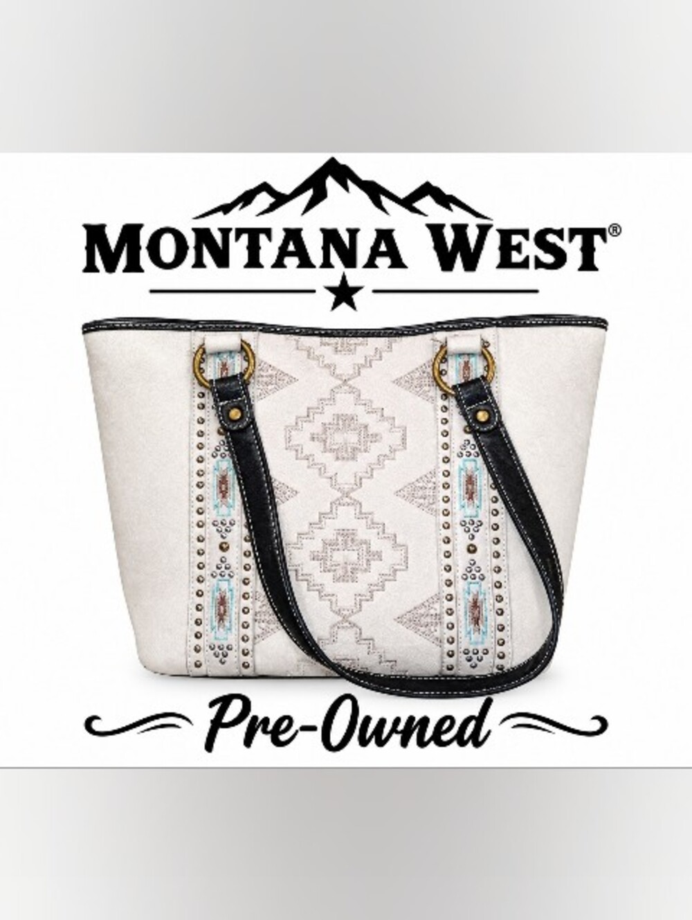 Montana West Cream Western Tote Bag with Black Trim